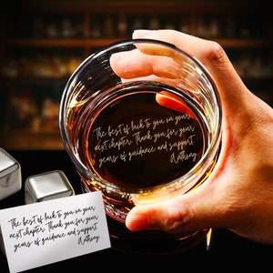 Personalized Retirement Gifts for Boss - Custom Thank you Whiskey Glass with Your Handwriting Message