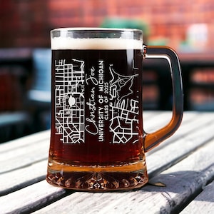 Custom College Map Graduation Beer Glass - Personalized University Grad Glass Gift for Graduates, Class of 2025