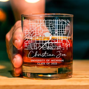 Custom College Map Graduation Whiskey Glass - Engraved Campus Map Graduation Glass Gift, Gift for Graduates, Class of 2025