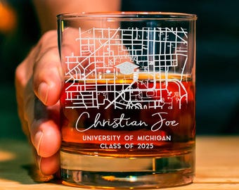 Custom College Map Graduation Whiskey Glass - Engraved Campus Map Graduation Glass Gift, Gift for Graduates, Class of 2026