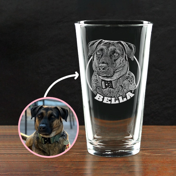 Custom Pet Portrait Pint Glass Gifts - Personalized Beer Mug for Pet Lovers, Dog Memorial Keepsake for Dad