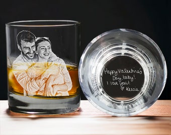 Personalized Valentines Day Gift for Him - Custom Photo & Handwriting 11 oz Rock Glass, Made in the USA