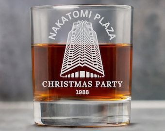 Nakatomi Christmas Party 1988 Rock Glass - High-quality Whiskey Glass Engraved, 11 oz., Made in the USA
