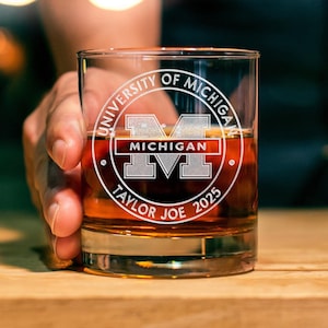 Custom College Graduation Whiskey Glass - Engraved College Logo Grad Glass Gift, Gift for Graduates, Class of 2025
