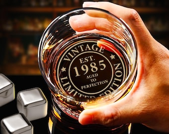 Custom 40th Birthday Whiskey Glass - 1985 Birthday Gifts, 40th Birthday Gift for Dad, Husband, Boyfriend, Bday Gifts Ideas for Him
