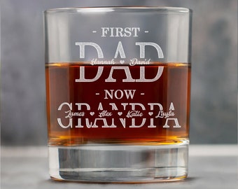 Regalos para papá de First Dad Now Grandpa - Regalos personalizados del Día del Padre en cristal de roca - Regalos de cristal de whisky para abuelo
