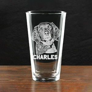 Custom Pet Memorial Photo Rock Glass - Engraved Dog Picture Whiskey Glass Pint Glass