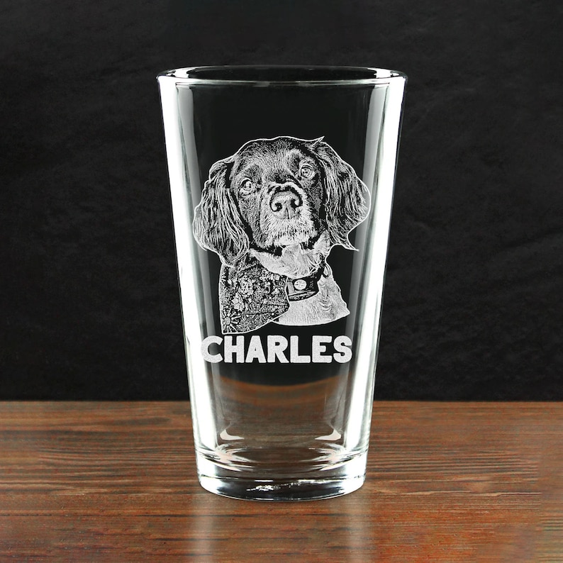 Custom Pet Memorial Photo Rock Glass - Engraved Dog Picture Whiskey Glass Pint Glass