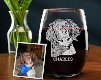 Custom Pet Photo Wine Glasses Engraved - Personalized Dog Lovers Gifts, Dog Mom Gift