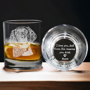 Custom Whiskey Glass Gift for Dog Lovers - Engrave Your Favorite Photo and Handwriting Message on Rock Glass