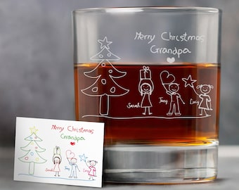 Kundenspezifische Geschenke für Opa von Grandkids - Gravierte Kinderzeichnung auf Whiskyglas