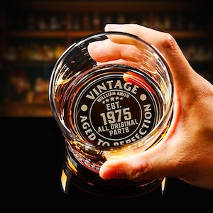 Personalized 50th Birthday Whiskey Glass - Custom Aged to Perfection Rock Glass Gifts for Men