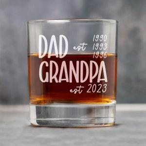 Custom Dad Est Grandpa Est Whiskey Glass Gifts - Personalized Fathers Day Gift on Rock Glass