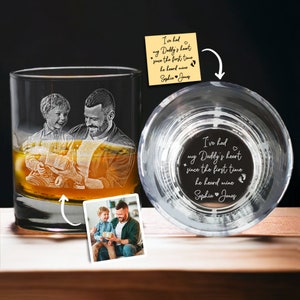 Custom Your Photo and Handwriting Gift for Dad - Personalized Engraved Father&#39;s Day on Rock Glass