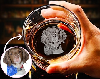 Custom Whiskey Glass with Your Dog Photo Engraved on Bottom - Personalized Gift for Any Pet Owners