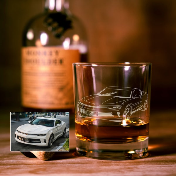 Vaso de whisky personalizado para tu coche, vaso de whisky personalizado, regalos para él, ilustración de coche personalizada, entusiastas de los coches clásicos