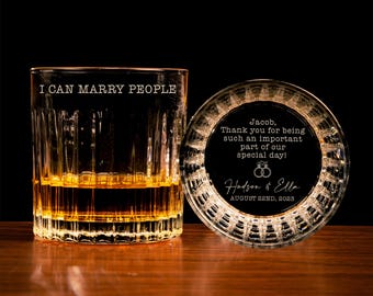 Personalized Wedding Gift for Officiant - Custom I can Marry People Whiskey Glass, Laser Engraved, 11 oz