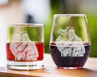 Personalisiertes Valentinstag Geschenk für Ihn - Individuell graviertes Fotoglas Set