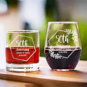 Etched Glass Set Anniversary Gifts - Personalized Stemless Glass Whiskey Glass for Couple