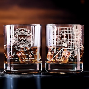 Custom College Map Graduation Whiskey Glass - Engraved Campus Map Glass Gift for Graduates, Class of 2025