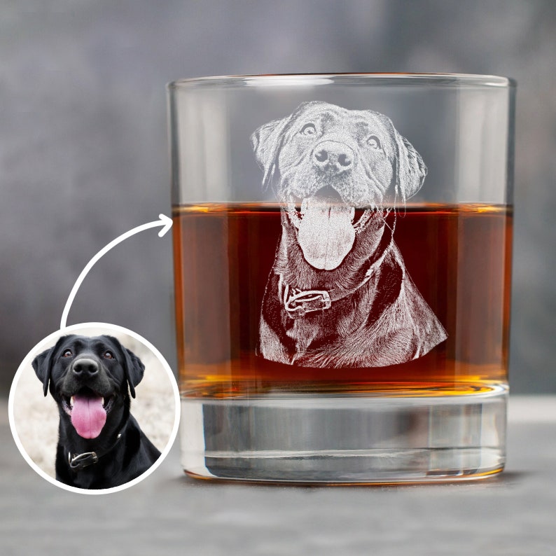 Custom Pet Memorial Photo Rock Glass - Engraved Dog Picture Whiskey Glass Whiskey Glass