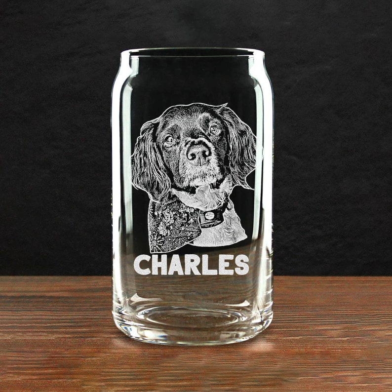 Custom Pet Memorial Photo Rock Glass - Engraved Dog Picture Whiskey Glass Can Glass