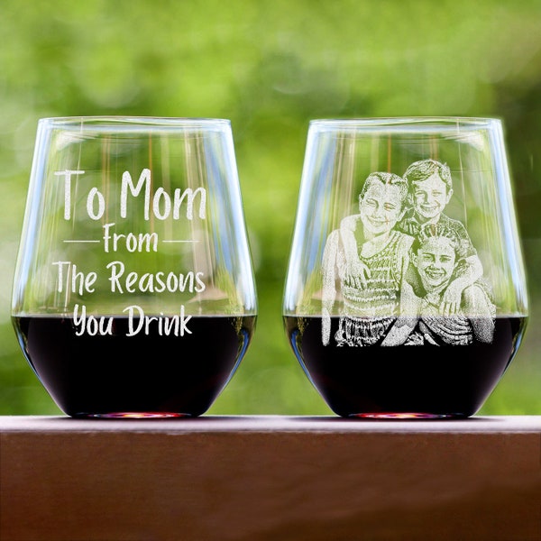 Custom Photo Stemless Wine Glass for Mom - Make a Unique Christmas Gift with Your Pictures