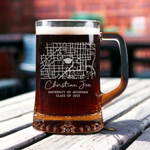 Custom Campus Map Graduation Beer Glass - Personalized College Grad Glass Gift for Graduates, Class of 2025
