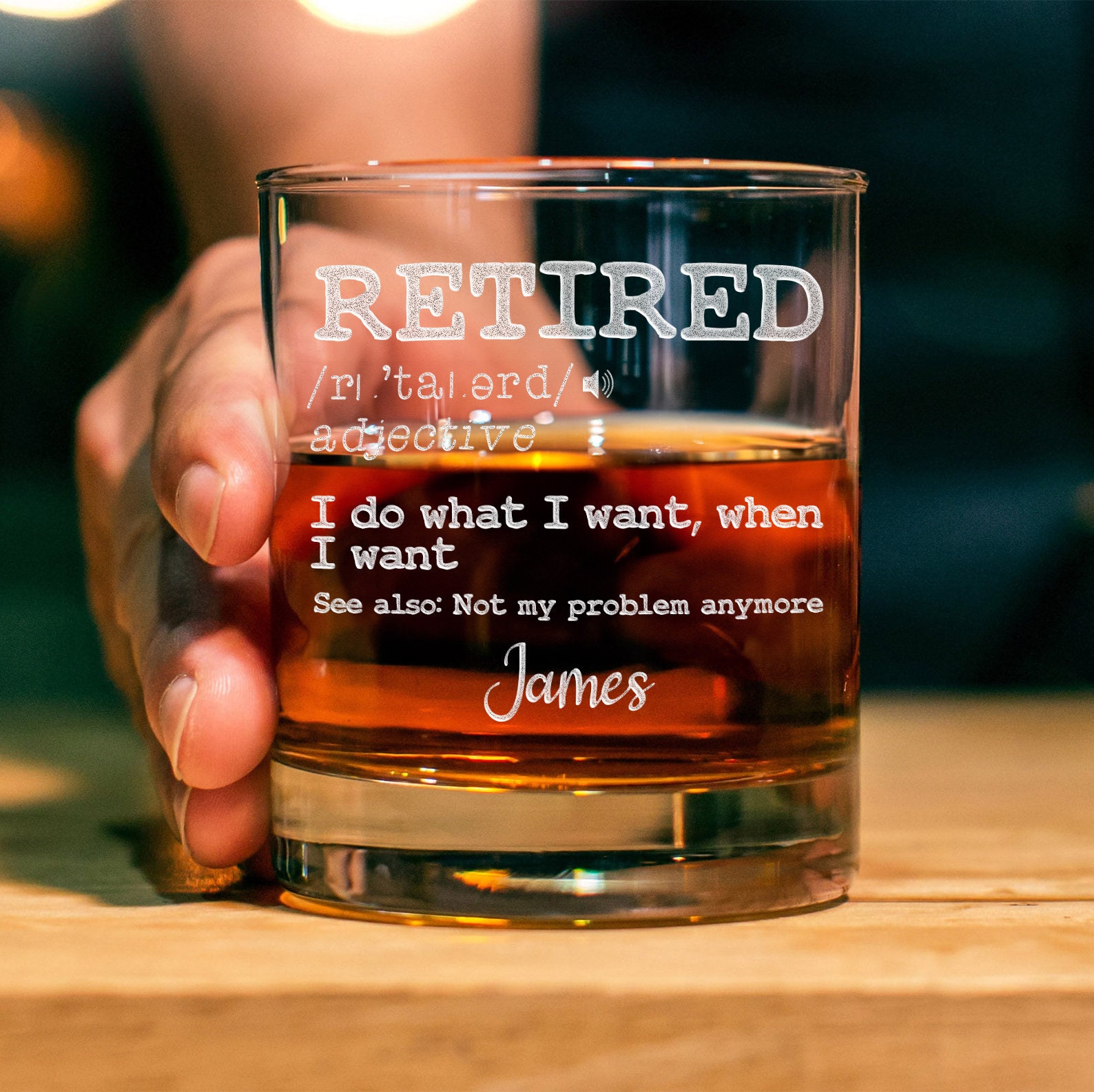 Retirement Glass Custom Engraved Retirement Whiskey Glass - Personalized Retired on Rock ...