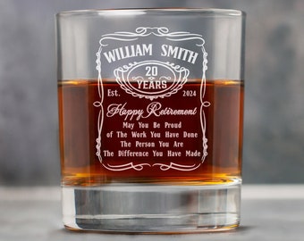 Kundenspezifische glückliche Ruhestands-Whisky-Glas-Geschenke - personalisierte Geschenke für Mitarbeiter