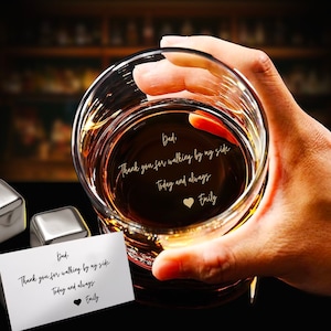Regalo personalizado para el padre de la novia: vaso de whisky de boda personalizado con tu mensaje escrito a mano.