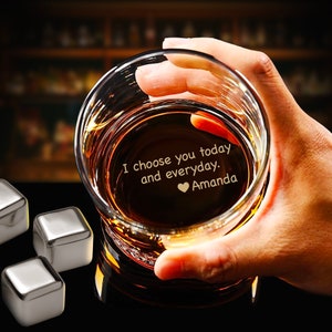 Custom Whiskey Glass Anniversary Gifts for Him - Personalized Your Message on bottom of Rock Glass