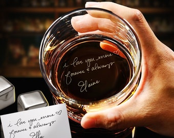 Custom Secret Message Whiskey Glass - Engrave Your Handwriting on Bottom Rock Glass, 11 oz. Heavy Base, Made in the USA