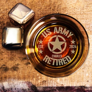 Personalized Military Retirement Whiskey Glass - Retired Rock Glass Gift for Men