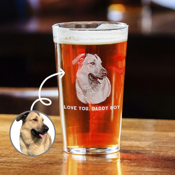 Custom Pet Portrait Pint Glass - Engraved Your Favorite Dog or Cat Photos on Beer Glasses