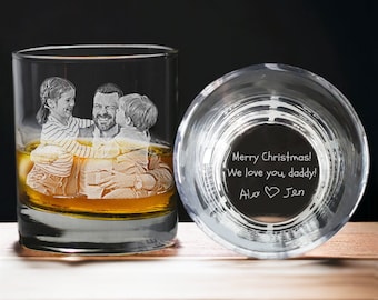 Custom Photo & Handwriting Whiskey Glass - Personalized Christmas Gift for Dad