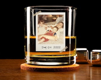 Custom Photo Dad and Kids Whiskey Glass, Personalized Dad Est Bourbon Glass, Father's Day Gift for Grandpa
