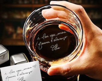 Personalized Handwriting Whiskey Glass - Engrave Your Handwritten Message on Bottom Rock Glass