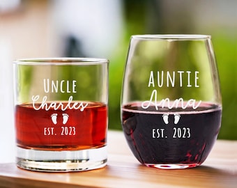 Personalized Gift Set for Aunt and Uncle - Custom Engraved Matching Glasses for Auntie and Uncle