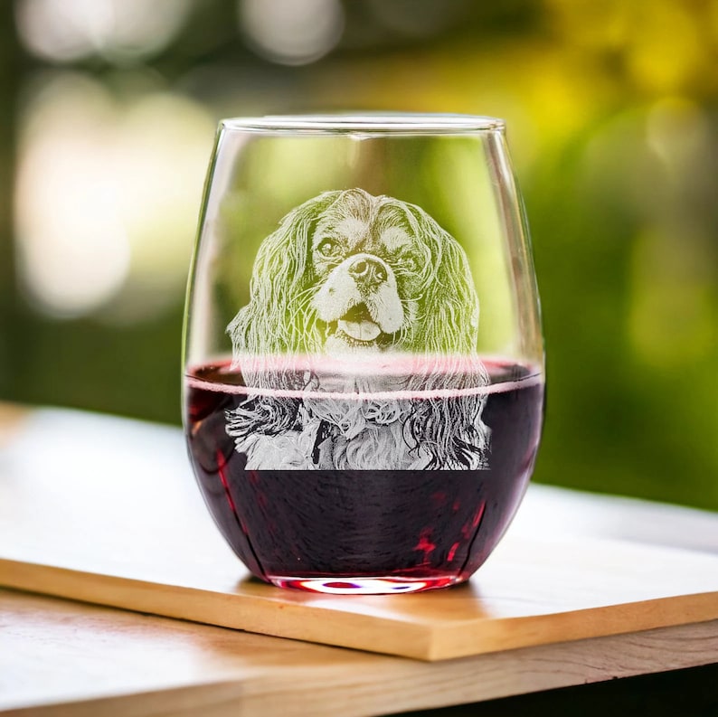 Custom Pet Memorial Photo Rock Glass - Engraved Dog Picture Whiskey Glass Stemless Wine Glass