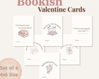 Bookish Valentine Cards 4x6 Printable | Cozy Reader Love Notes | Digital Download