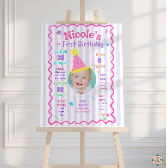 First Birthday Milestone Poster, It’s Fun to Be One, Editable Canva Template