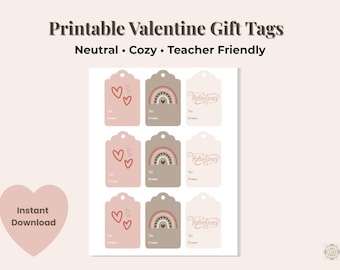 Printable Valentine Gift Tags for Teachers | Neutral Classroom Gift ...