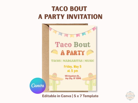 Taco Bout A Party Invitation, Fiesta Canva Template (5x7)