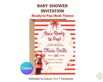 She’s Ready To Pop Baby Shower Invitation Cherry Soda Theme Editable Canva Invite