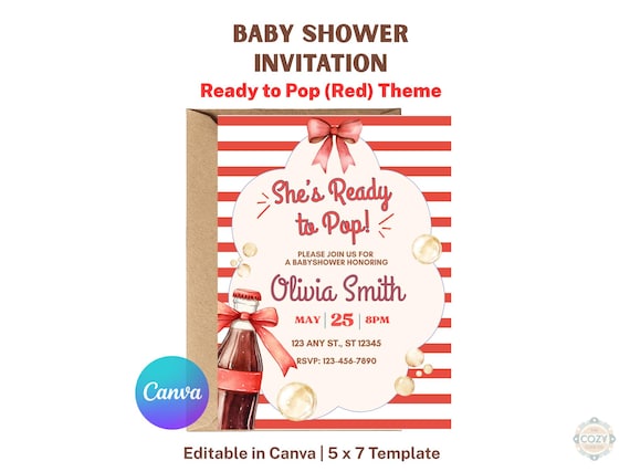 She’s Ready To Pop Baby Shower Invitation Cherry Soda Theme Editable Canva Invite