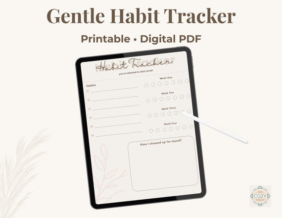 Gentle Habit Tracker Printable, Monthly Routine Planner, Low Pressure Self Care PDF