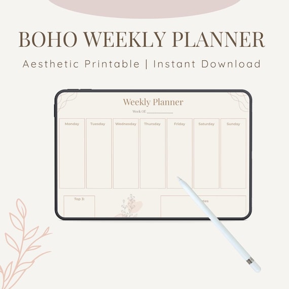 Boho Weekly Planner Printable | Minimalist Horizontal Layout (PDF)