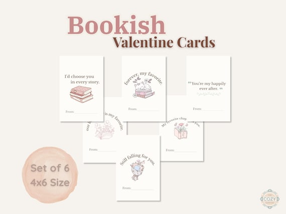 Bookish Valentine Cards 4x6 Printable | Cozy Reader Love Notes | Digital Download
