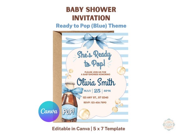 She’s Ready To Pop Baby Shower Invitation Template Editable Canva Soda Theme Invite